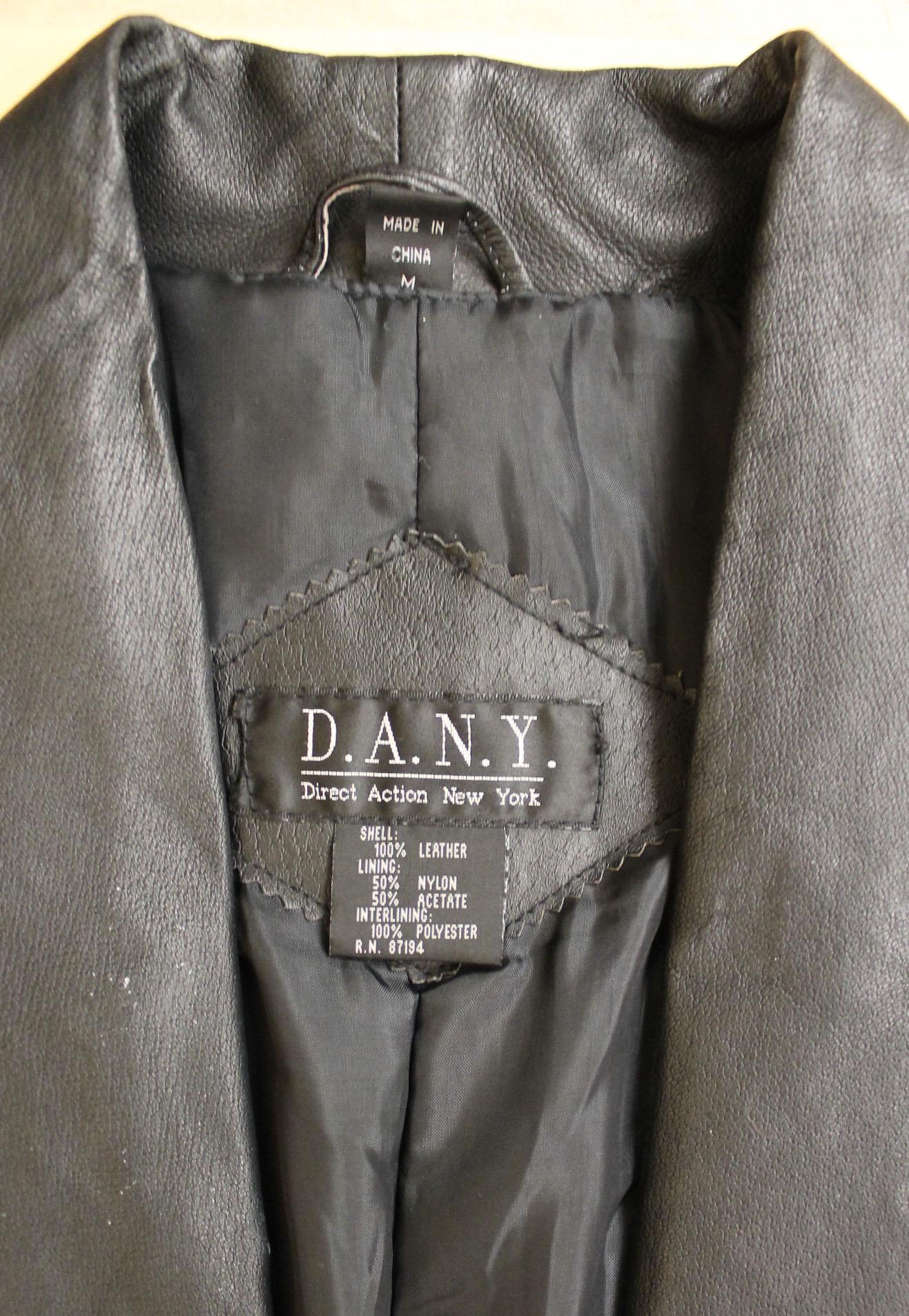 80s Vtg Black Leather Long Jacket Trench Coat Duster Length Goth