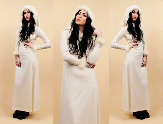 70s Vtg Marabou Feather Draped Maxi Dress Floor Length Etsy