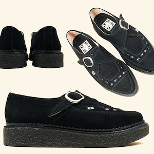 80s Style TUK Creeper Black Suede Leather Stitch Detail Punk  display picture 3