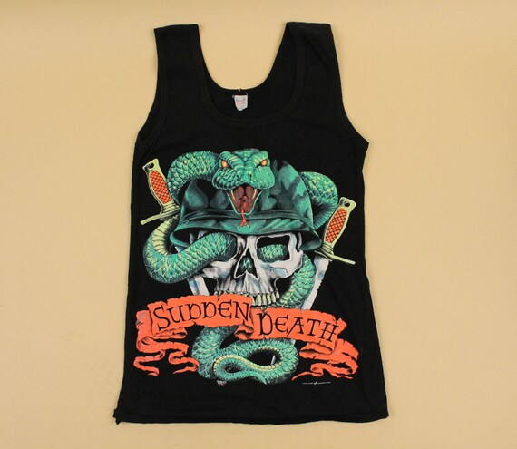 80s 1984 Vtg SUDDEN DEATH Graphic Novelty Tshirt Skull Snake