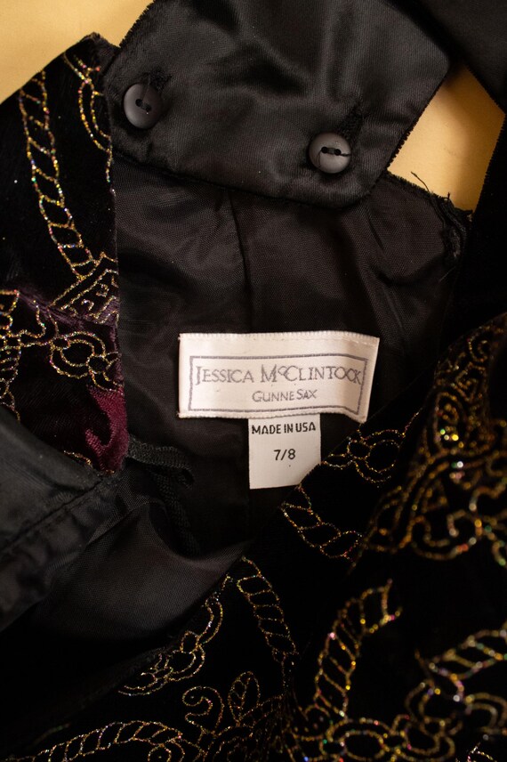 90s Black Dotted Satin Ribbon Prom Dress By  Jessica McClintock for Gunne Sax
