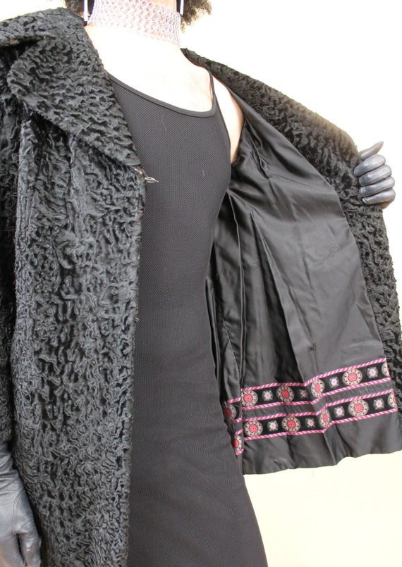 30s 40s Vtg Black Persian Curly Lamb Fur Jacket S… - image 3