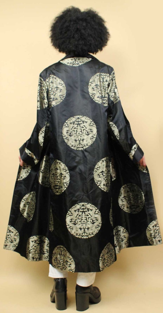 50s 60s Vtg Black 100% Silk Chinese Gold Embroide… - image 9