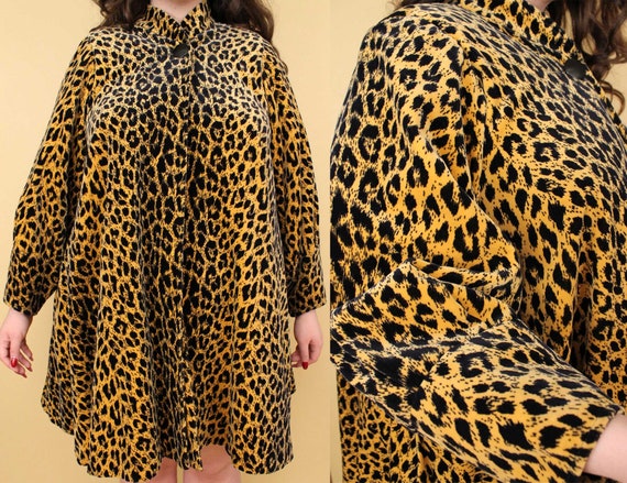 80s does 50s Vtg Leopard Print Swing Tented Coat … - image 4