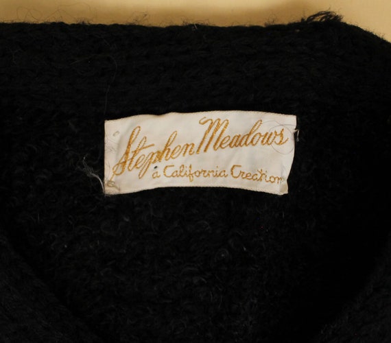 40s 50s Vtg Black Bouclé Mohair Wool Knit Cardiga… - image 2