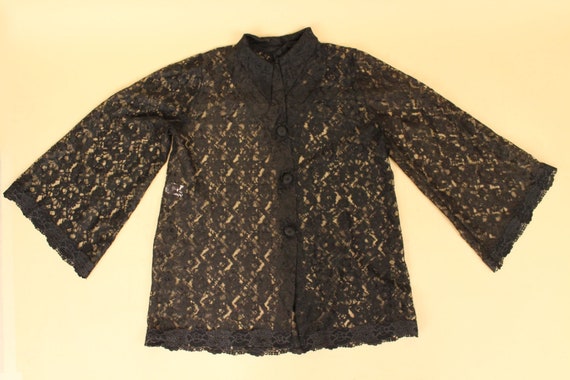 60s Vtg Cattani of California Black Lace Sheer Be… - image 9