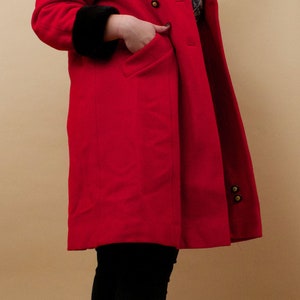 80s Vtg Rothschild Red & Black Faux Fur Wool Military Inspired Pea Coat Double Breasted Button Mock Collar Plus Size Designer L XL 12 tag 14 image 5