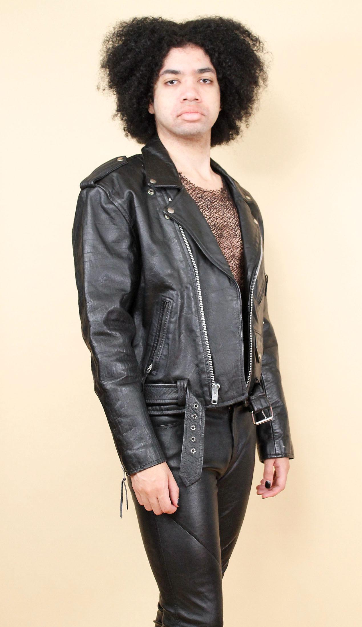 80s 90s Vtg LA ROXX Black Leather Motorcycle Jacket Biker Moto
