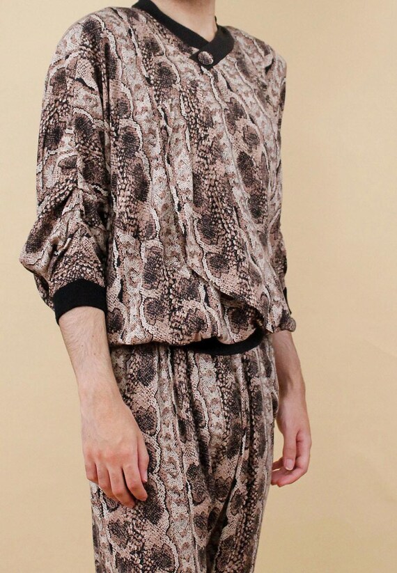 80s Vtg Snake Print Python Rayon 2pc Matching Set… - image 6