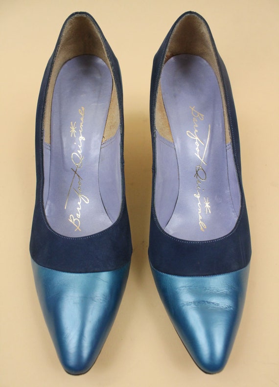 50s 60s Vtg Blue Pearl Leather & Suede Sleek High… - image 4