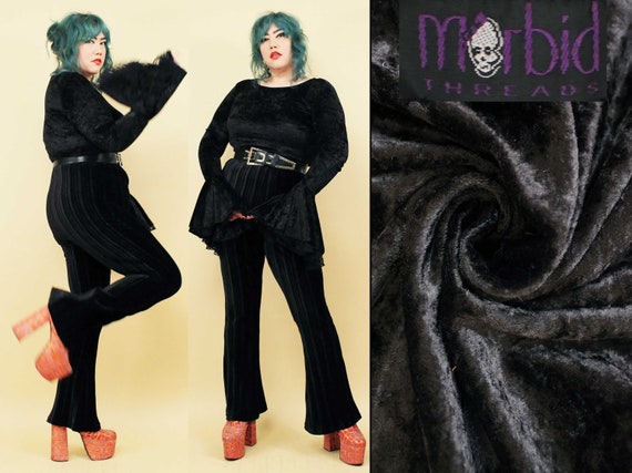 80s 90s Vtg Morbid Threads Black Stretch Velvet B… - image 1