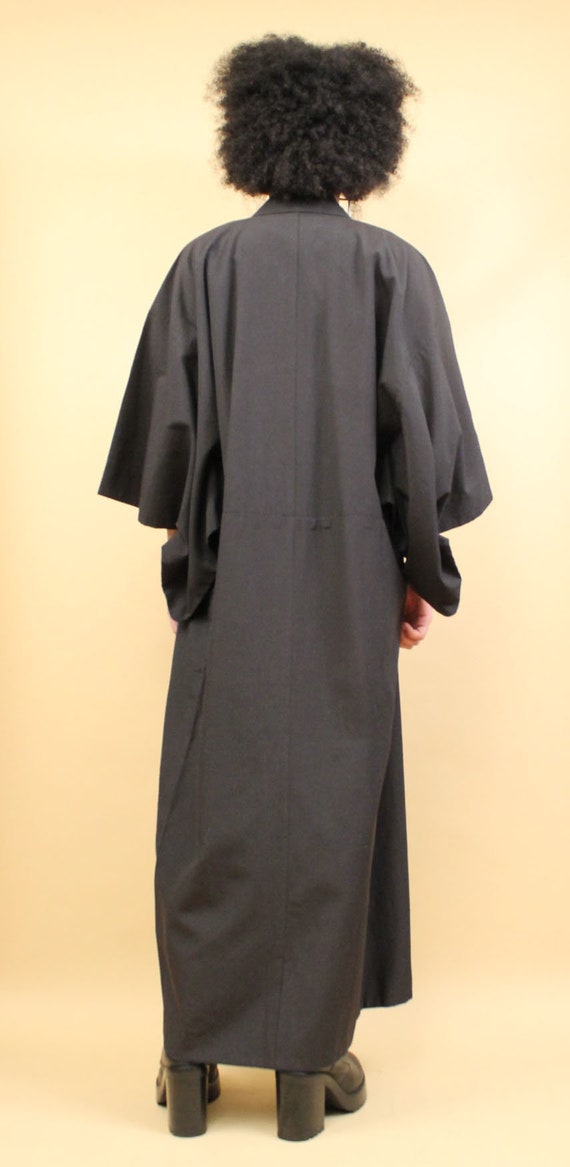 60s Vtg Black Heavy Weight Kimono Boxy Robe Japan… - image 8