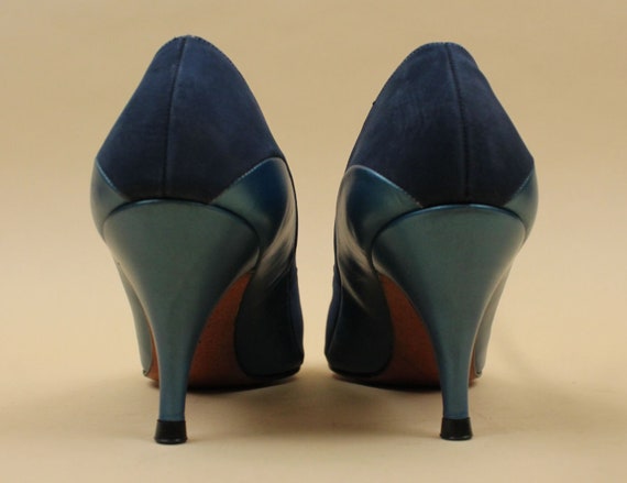50s 60s Vtg Blue Pearl Leather & Suede Sleek High… - image 7