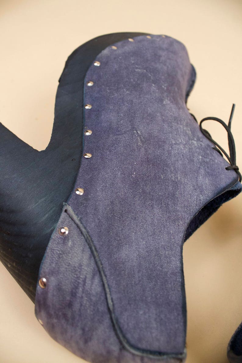 70s Vtg rare SBICCA Genuine Leather /'Blue Jean/' Look Wood Platform Ankle Boot Clog Chunky Rivet Stud Lace Up GLAM Rocker 6.5 7 Eu 37 37.5