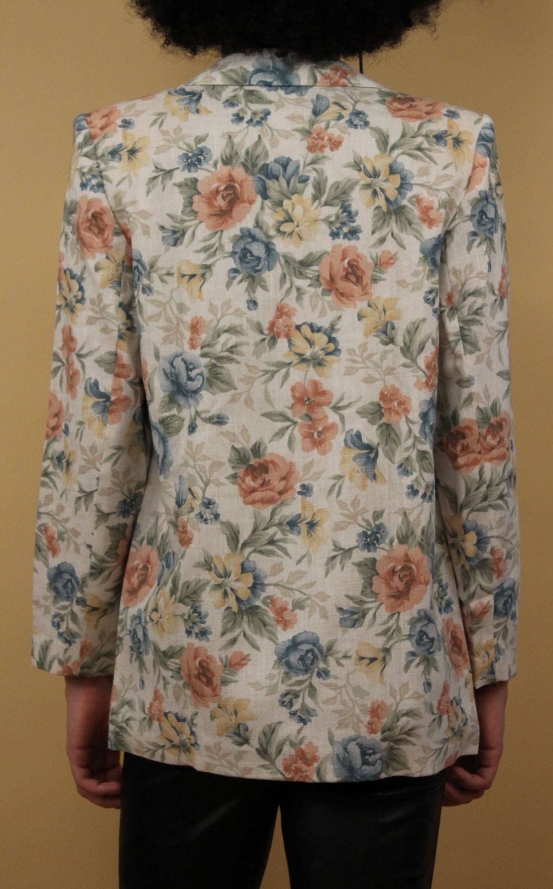 80s Vtg Floral Pastel Blazer Linen Collared Jacket Ugly Couch