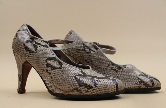 40s 50s Vtg Custom Made Python Snakeskin High Hee… - image 3