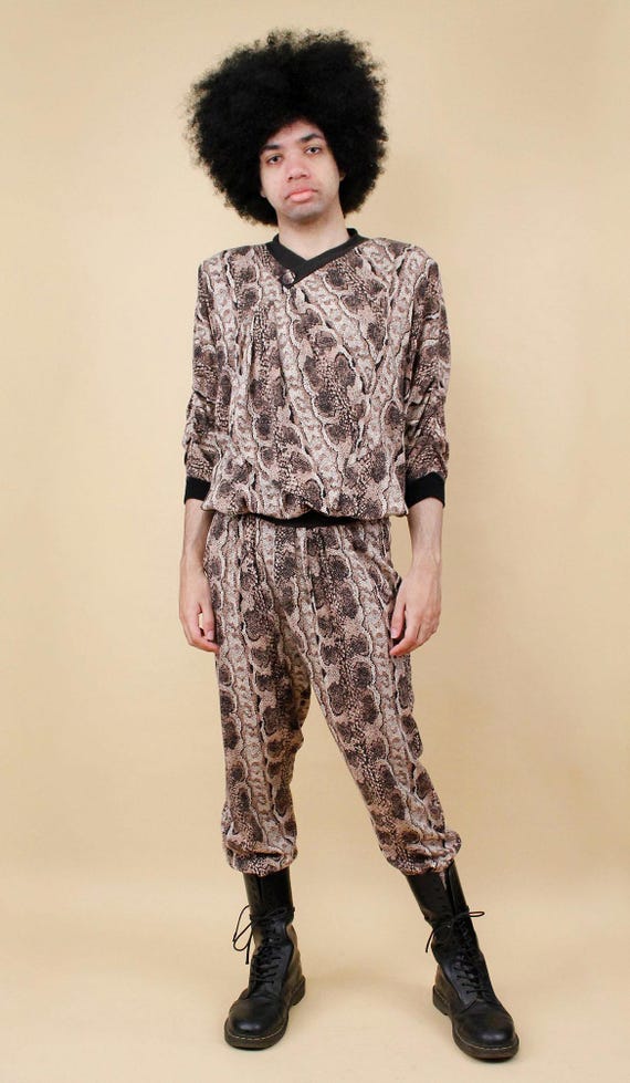 80s Vtg Snake Print Python Rayon 2pc Matching Set… - image 2