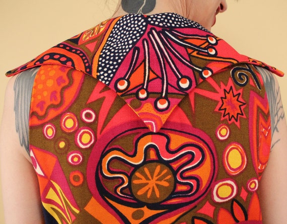 60s Vtg Giant Pointy Collar Psychedelic Maxi Dres… - image 8