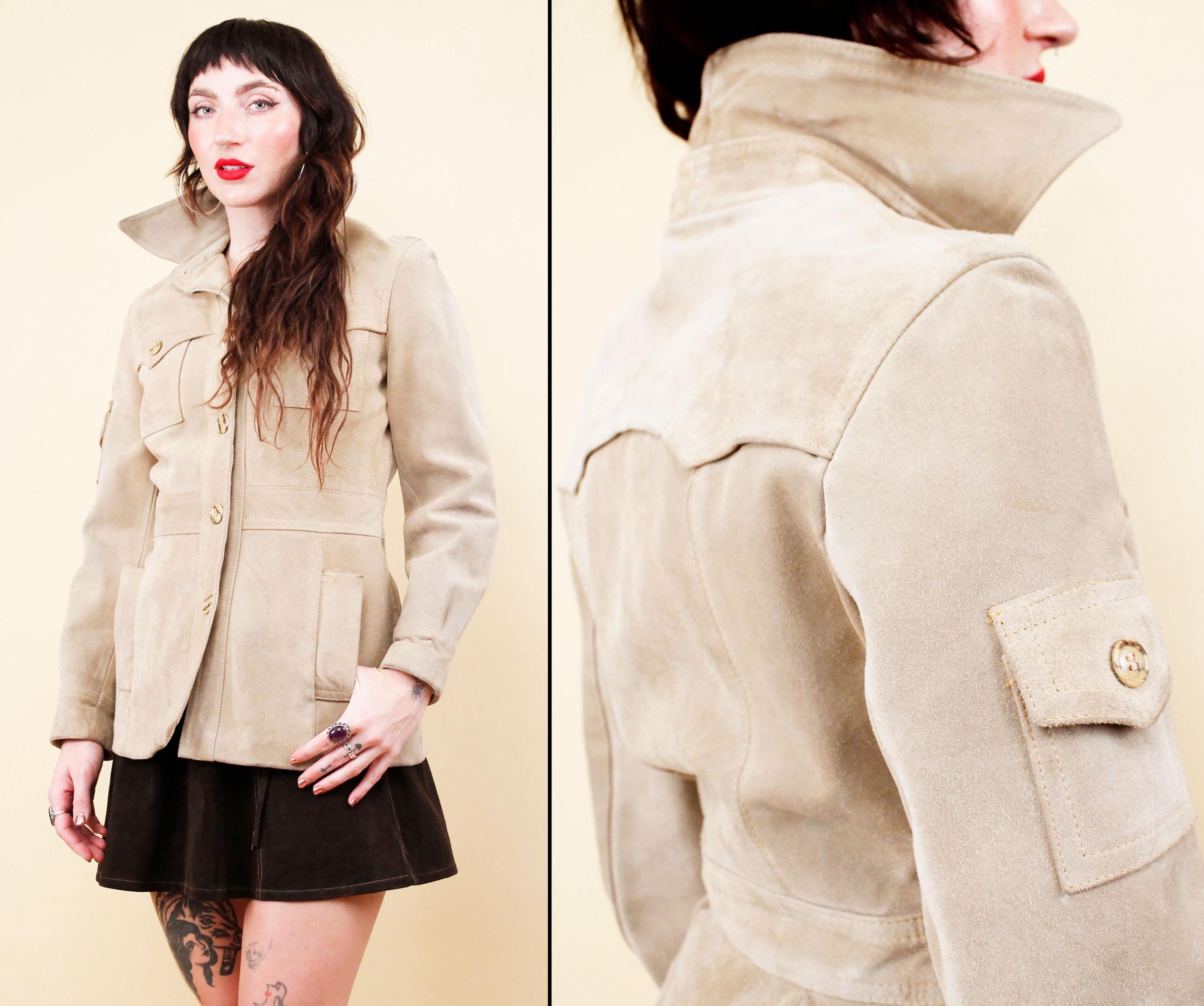 60s 70s Vtg Casual Corner Beige Suede Heavy Thick Leather Giant