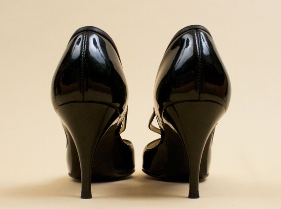 50s Vtg Black Patent Leather Pointy Kitten High H… - image 7