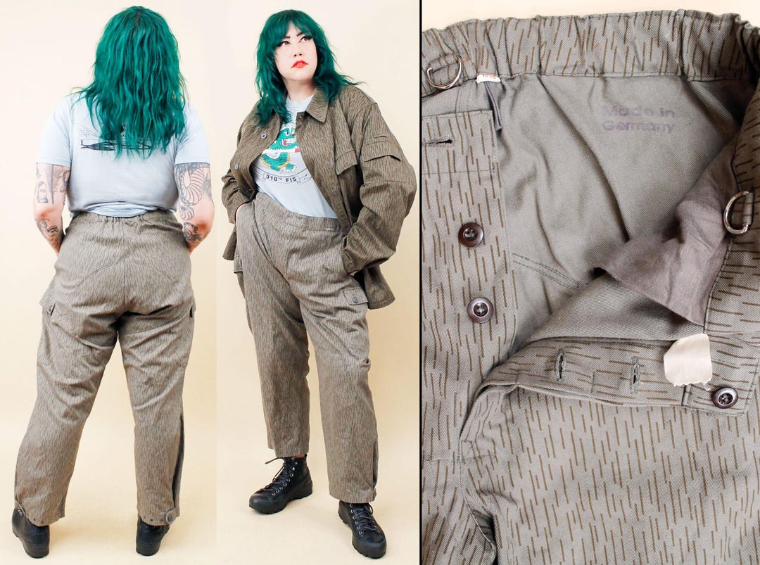 70s Vtg Rain Pattern Camo East German Pants & Field Jacket Button up ...