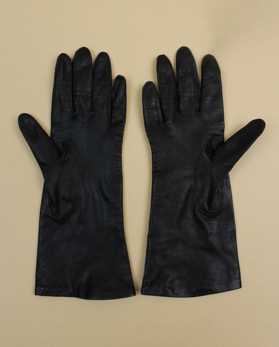 60s Vtg Black Italian Leather Gloves Soft Buttery… - image 3