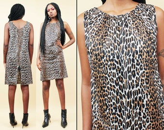60s Vtg Vanity Fair Leopard Print Mini Dress Lingerie Nightgown Sleeveless Slip Mod Pin Up Women's tag Xs *As-Is*