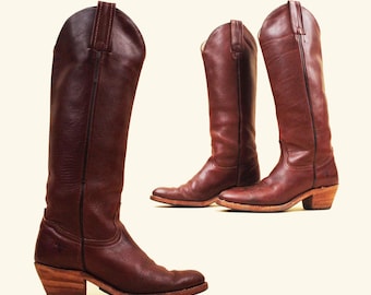 Vtg 80s Sz9 FRYE Campus 14L Tall Riding Boots, Vintage Leather