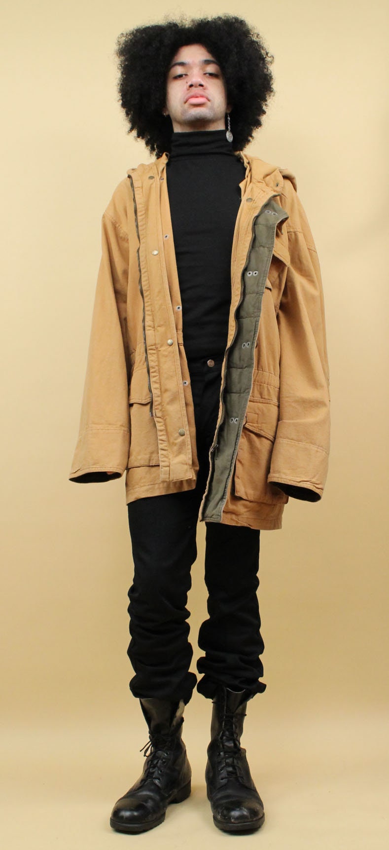 80s 90s Vtg Brown Cotton Canvas Metal Clasp Oversized Chore 80s 90s Vtg Brown Cotton Canvas Metal Clasp Oversized Chore