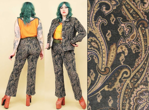 90s 70s Vtg SERIOUS Paisley 2pc Trucker Jacket & … - image 1