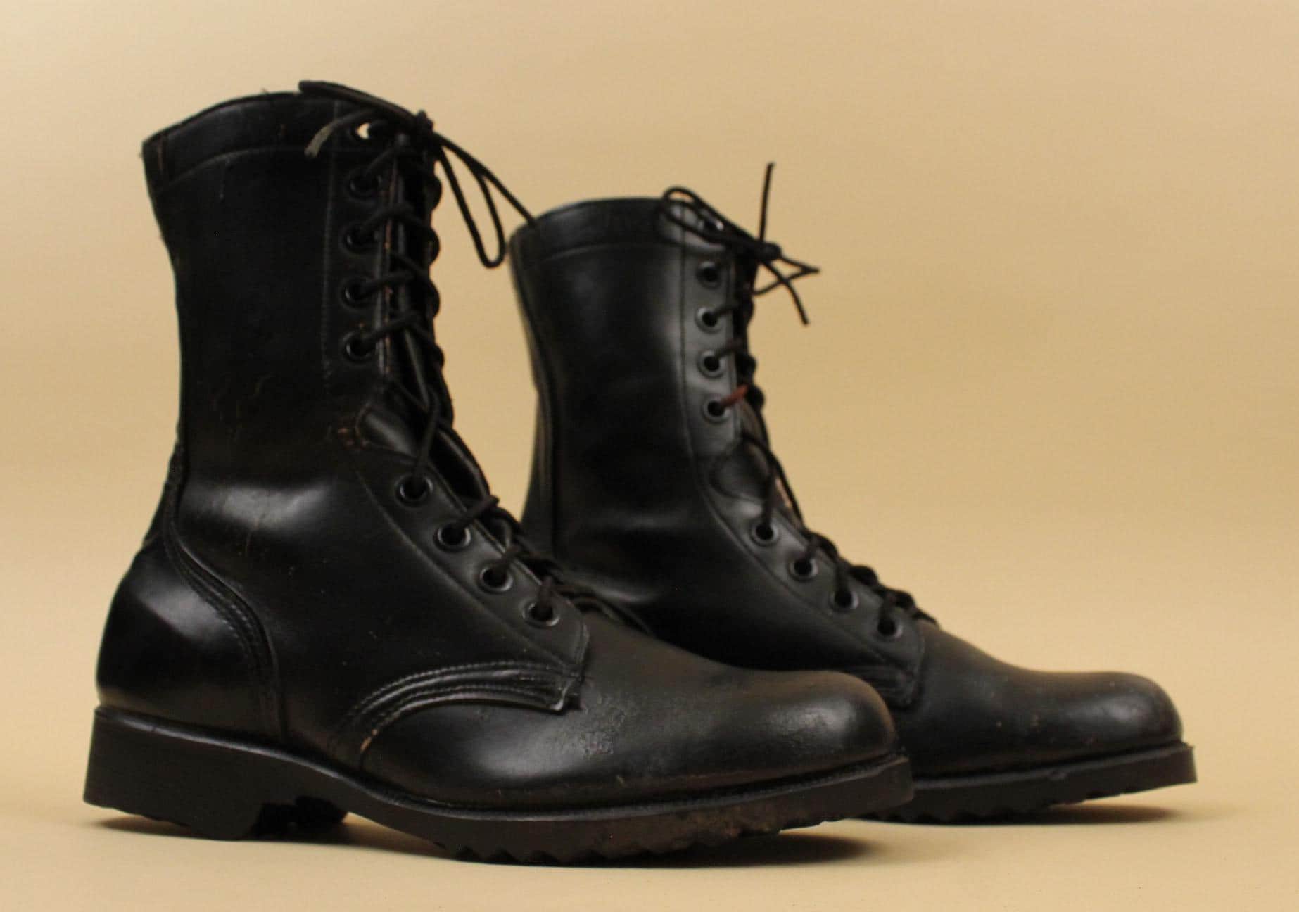 70s Dated 1979 Vtg Black Leather Combat Boots Lace up Ankle Boot