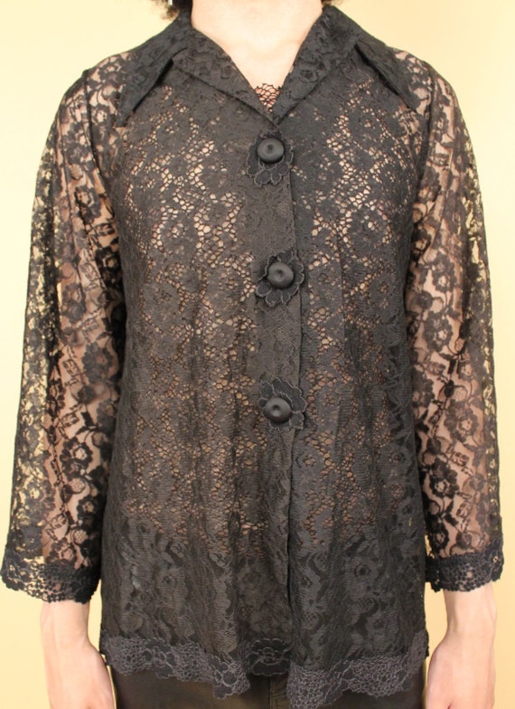 60s Vtg Cattani of California Black Lace Sheer Be… - image 8