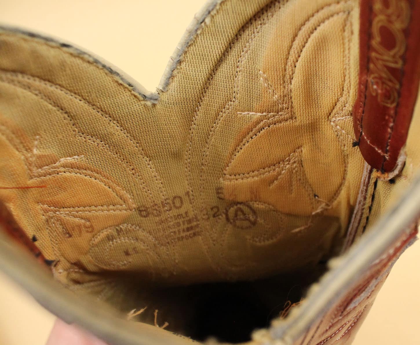 Bottes Western Vintage 70s Texas - Cuir Marron Incrustations Florales - Taille 7.5 M