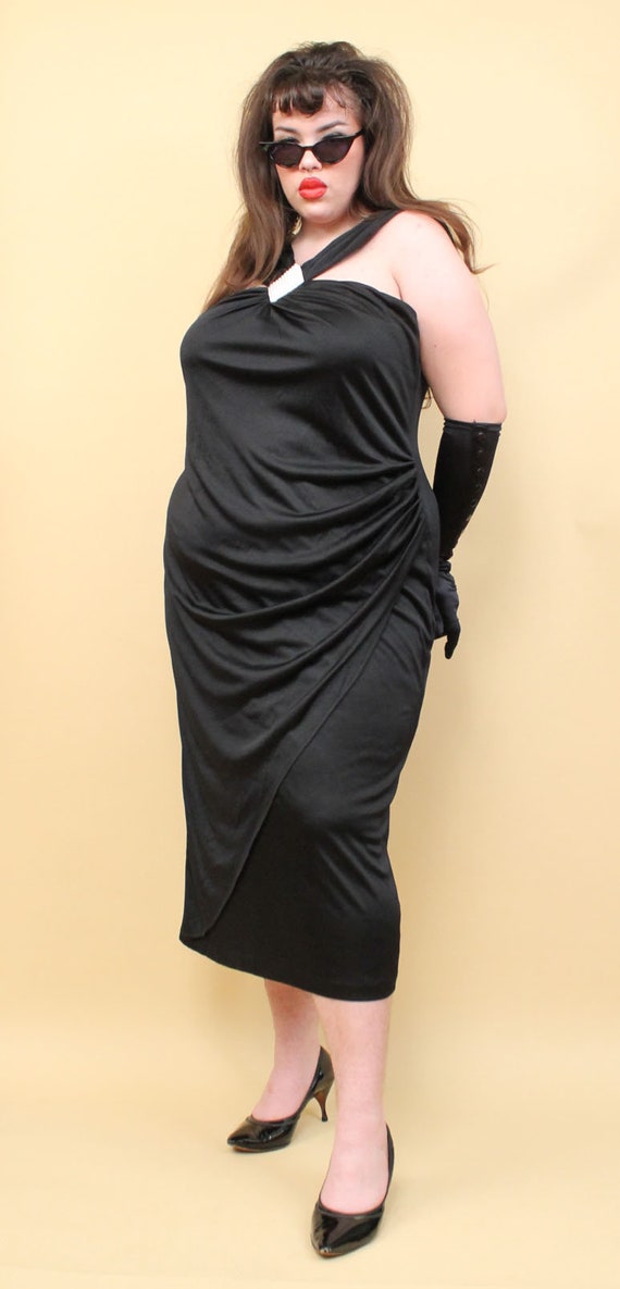 80s Vtg Black Pearl Detail Evening Gown Sleeveles… - image 4