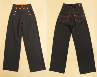 90s Vtg JPG Gaultier Jeans Sailor Snap Button Corset Back