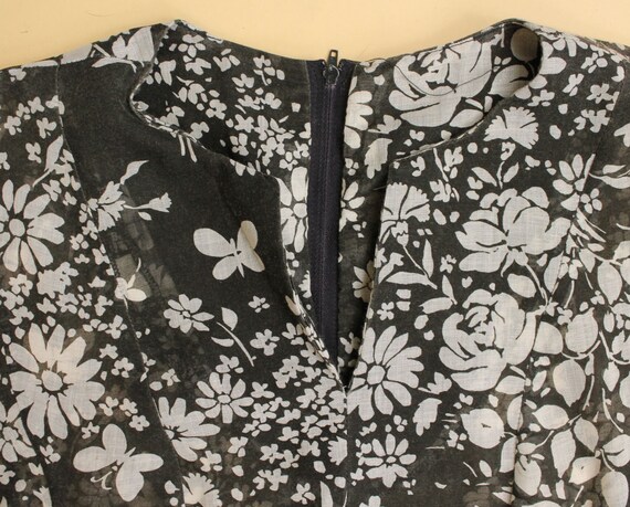 70s Vtg Black & White Floral Cotton Gauzy Sheer K… - image 7