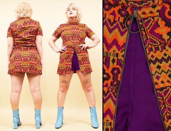 60s early 70s Vtg Knit Pattern 2pc Skirt Hidden Hot Pants | Etsy