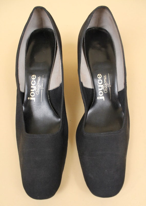 60s Vtg Black Textile & Leather Upper Clear Lucite High Heel Pumps Slip On Mod Women's US 8 EU 38.5 View 4
