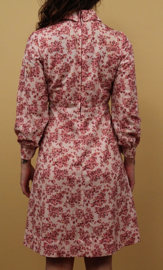 70s Vtg Pink Floral Polyester Long Sleeve Collare… - image 8