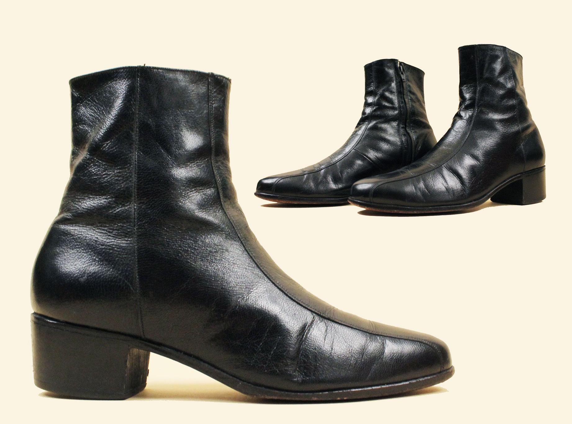 1950s-1960s ブーツ 44 70s Vtg Black Leather Zip up Chelsea Ankle Boot Mod Garage Rock