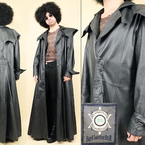 90s Y2K Vtg Rare Hard Leather Stuff Black Leather Giant Collar