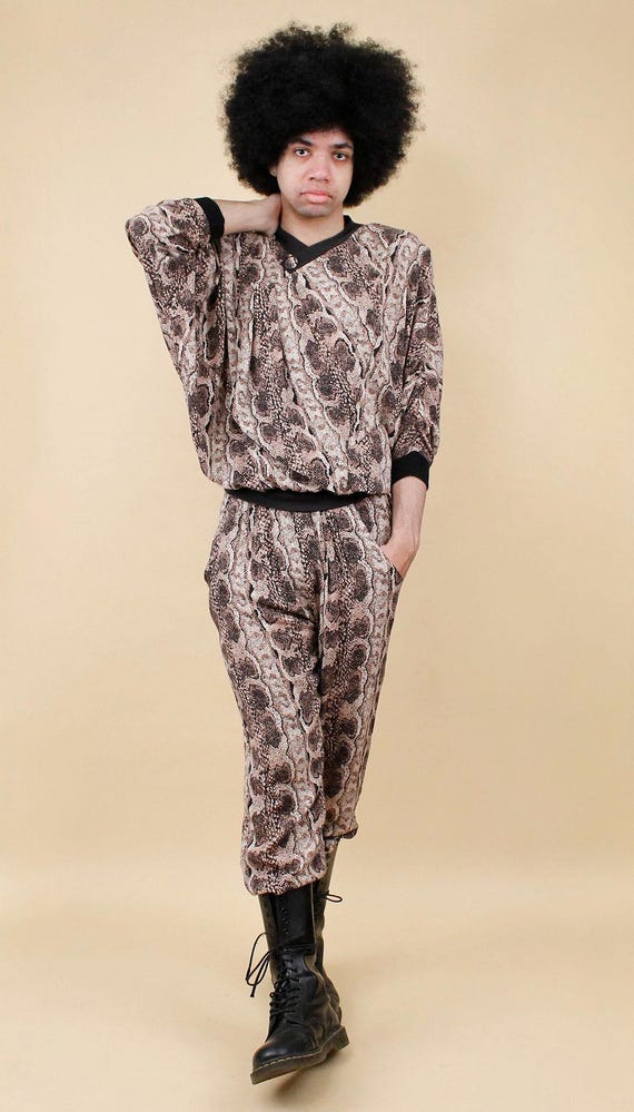 80s Vtg Snake Print Python Rayon 2pc Matching Set… - image 4