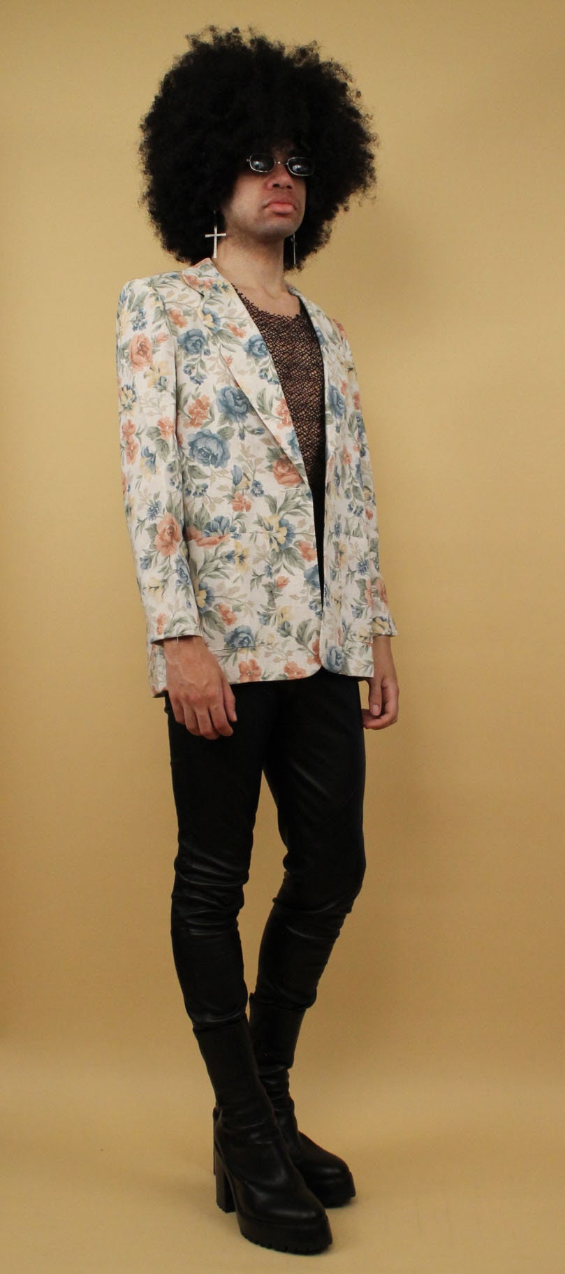 80s Vtg Floral Pastel Blazer Linen Collared Jacket Ugly