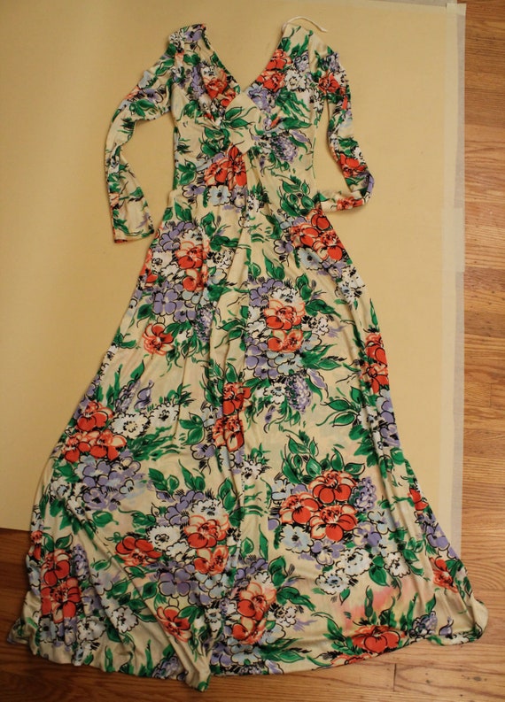 60s 70s Vtg Floral Pattern Floor Length Maxi Dres… - image 9