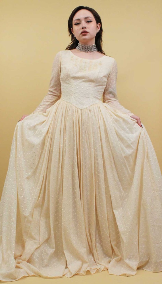 50s 60s Vtg Wedding Bridal Gown Embroidered Lace … - image 4