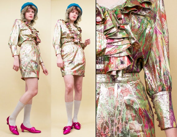 80s does 60s Vtg ESCADA Couture Silk & Lurex Paisl