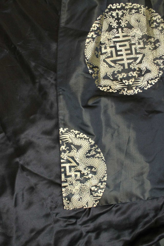 50s 60s Vtg Black 100% Silk Chinese Gold Embroide… - image 2