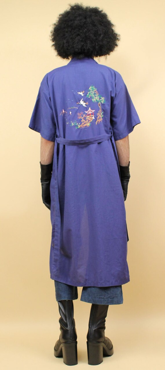 40s 50s Vtg Blue Cotton Chinese Embroidered Robe … - image 7