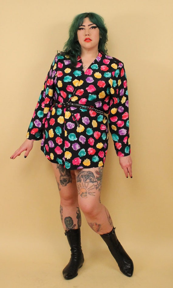 80s Vtg Cotton Candy Fluff Print Kimono Duster La… - image 4