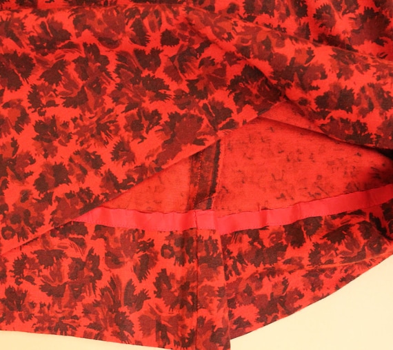 40s 50s Vtg Red & Brown Novelty Print Dress Colla… - image 9